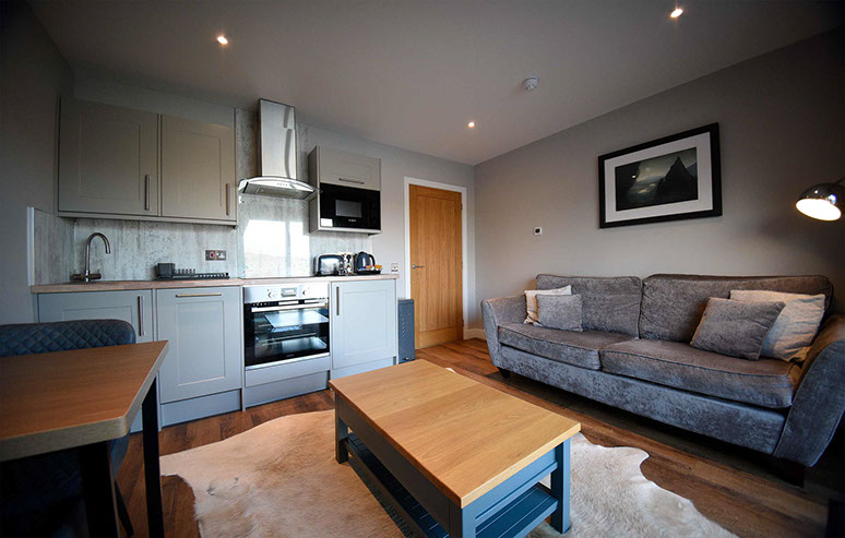 Scorr House self catering accommodation near Portree with modern facilities including living room and kitchen